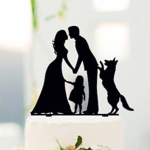 Famiglia Cake Topper Topper Di Nozze sposa e lo sposo con la bambina cake topper coppia con bambino Cake Topper con il cane