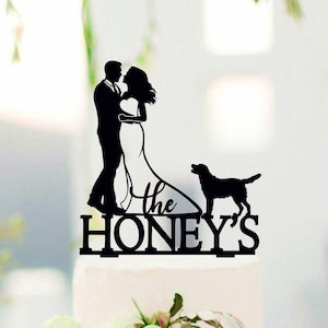 Couple Cake Topper with pets, Family Wedding Cake Topper, Custom Topper with Labrador, Bride and Groom with dog or cat, Couple with pets#235