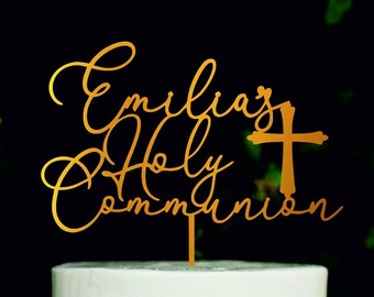 First Communion Cake Topper, Baptism Cake Topper, Personalized Christening Cake Topper, God bless cake topper, Name with Cross Topper #238