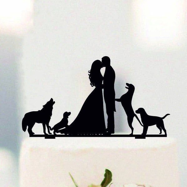 Cake Topper with dogs, Custom Wedding Topper with Dachshund dog, Bride and Groom with Labrador, Cake Silhouette, Couple with pets #198
