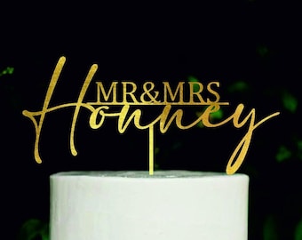 Custom Last Name Cake Topper, Mr and Mrs Wedding Cake Topper, Personalized Wedding Cake Topper, Custom Wedding Cake Topper, Anniversary#242