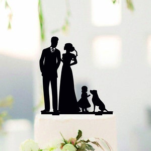 Famiglia Cake Topper Topper Di Nozze sposa e lo sposo con la bambina cake topper coppia con bambino Cake Topper con il cane