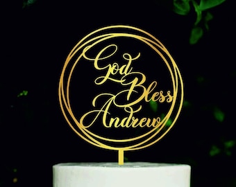 First Communion Cake Topper, Baptism Cake Topper, Personalized Christening Cake Topper, God bless cake topper, Name with Cross Topper #238