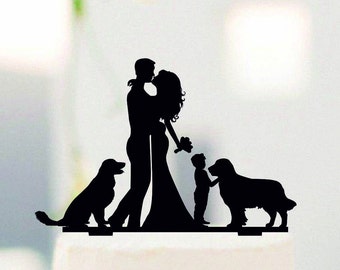 Familie Kuchen Topper Custom Hochzeit Topper Braut und Bräutigam mit kleinen Mädchen Kuchen Topper Paar mit Kind Kuchen Topper mit Hund