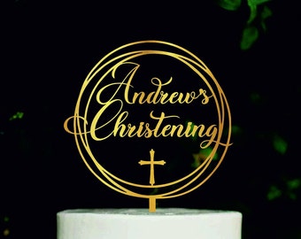 First Communion Cake Topper, Baptism Cake Topper, Personalized Christening Cake Topper, God bless cake topper, Name with Cross Topper #238