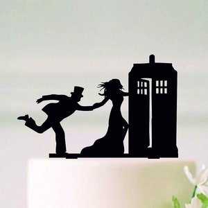 Running to the Police Call Box Wedding Cake Topper, Police Call Box Cake Topper, Fairy Tail Topper, Couple topper #172