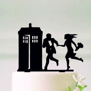 Running to the Police Call Box Wedding Cake Topper, Police Call Box Cake Topper, Fairy Tail Topper, Couple topper #170