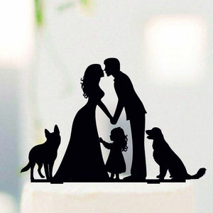 Famiglia matrimonio Torta Cappello a cilindro, sposa e sposo con le bambine, Torta Sagoma, coppia con figli Torta Cappello a cilindro