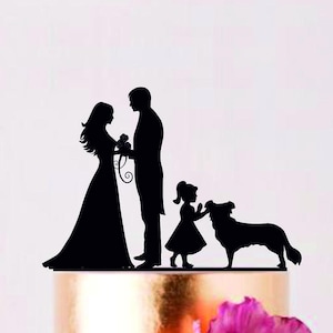 Famiglia Cake Topper Topper Di Nozze sposa e lo sposo con la bambina cake topper coppia con bambino Cake Topper con il cane