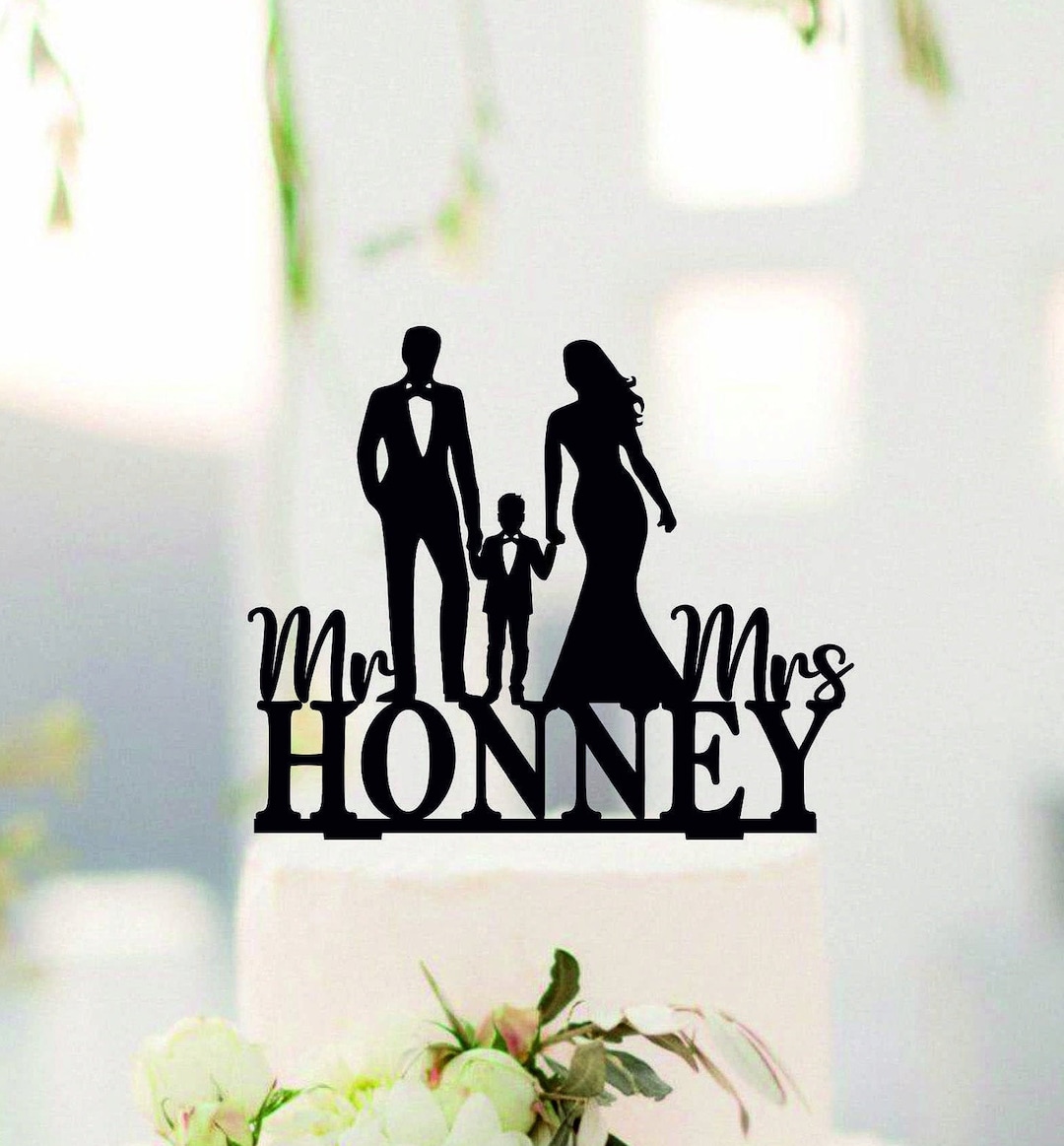 Wedding Family Cake Topper, Bride and Groom With Little Boy, Custom ...