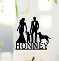 Family Cake Topper with dogs, Custom Wedding Topper with boy, Bride and Groom with son, Cake Silhouette, Couple with children#191 product logo