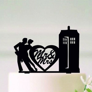 Running to the Police Call Box Wedding Cake Topper, Police Call Box Cake Topper, Fairy Tail Topper, Couple topper#166