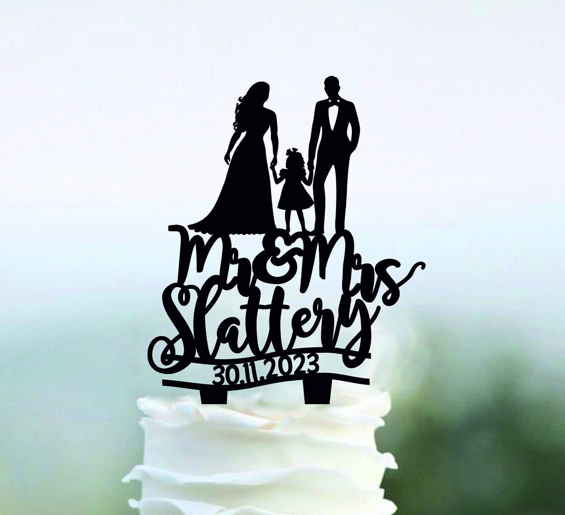 Wedding Family Cake Topper, Bride and Groom With Little Girl, Custom ...