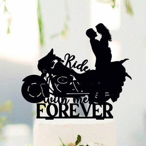 Ride with me forever, Couple on street glide bike, Motorcycle Topper, Bride and Groom with motobike, Biker Couple, topper with Dirt Bike#233