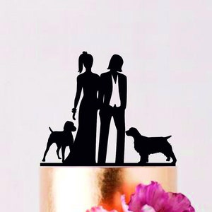 Same Sex Wedding Cake Topper with pets Lesbian Topper with dogs Custom Topper Bride and Bride topper Personalized cake topper Gay wedding