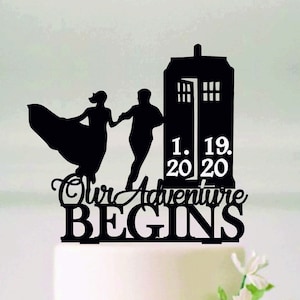 Running to the Police Call Box Wedding Cake Topper, Our Adventure Begins, Police Call Box Cake Topper #215