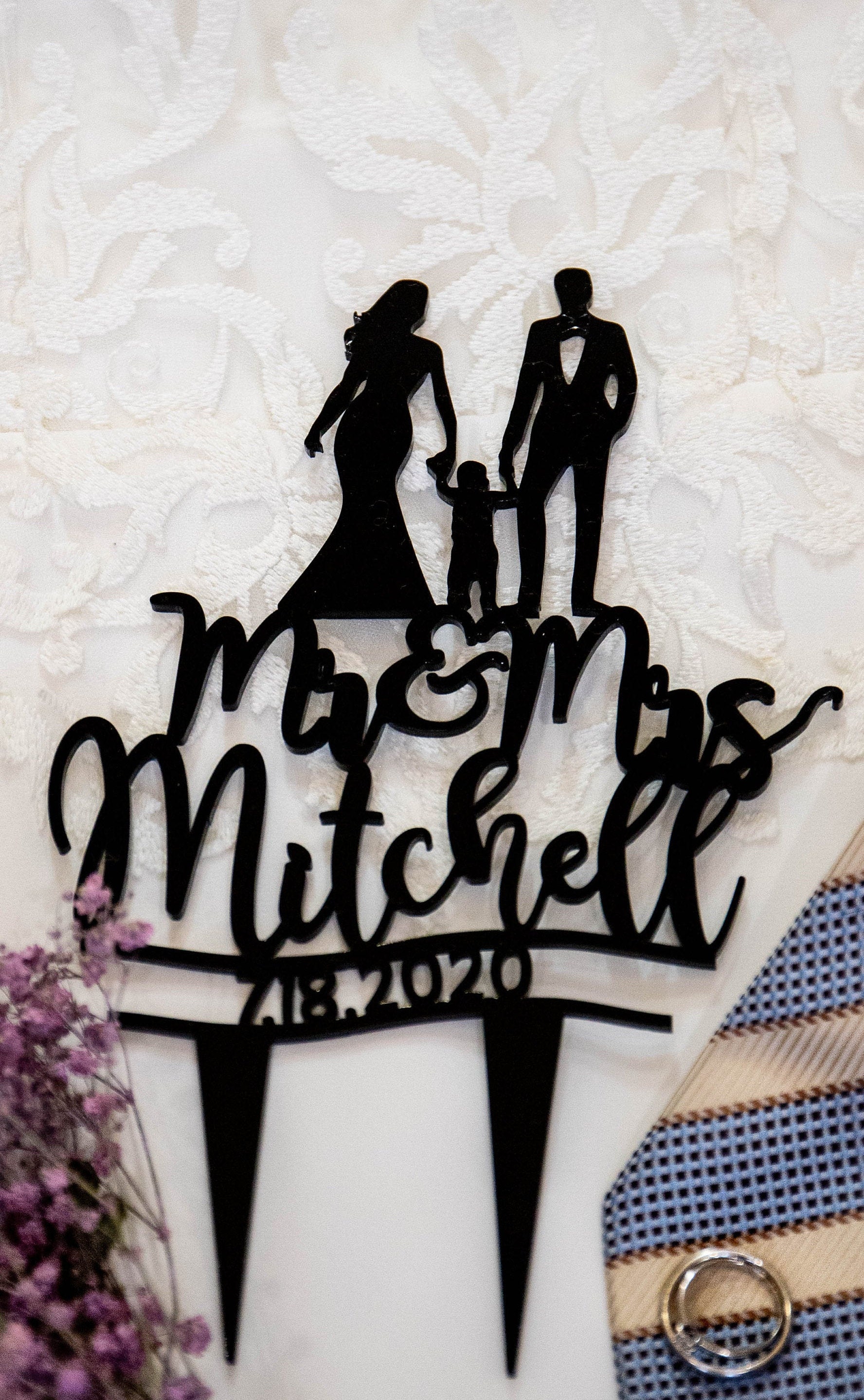 Wedding Family Cake Topper, Bride and Groom With Little Boy, Custom ...