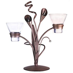 Metal Candle Holder in Matt Brown with 2 brown Sparkly Egg shaped  Candles suitable for Tealights