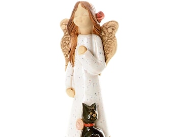 Angel with Black Good Luck Cat Hand Made Quirky Ceramic Gift for Cat Lovers