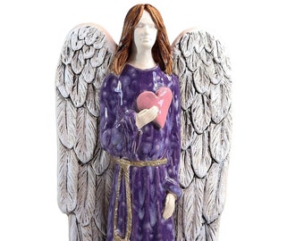 Handcrafted Ceramic Archangel Chamuel with Heart - Spiritual Home Decor