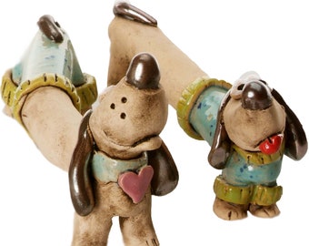 Pair of Ceramic Dachshunds in Turquoise Gift for Dog Lovers Quirky Gift Loving Couple with Red Heart Mr and Mrs Wedding Gift
