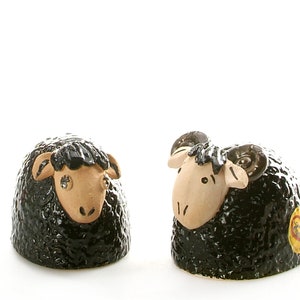 Mr & Mrs Black Sheep with Ram Couple of Adorable Ceramic Sheep