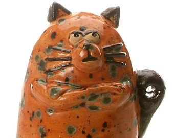 Ginger Grumpy Cat Quirky Ornament Hand Made Ceramic Cat Figurine Humorous Cat Lovers Gift