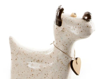 Ceramic White Westie Statue Gift for Dog  Lovers Quirky Gift Ornament with Wooden Plaque to write Personal Message