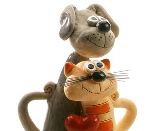 Cat & Dog Loving Unusual Couple with Red Heart Gift for Cat or Dog Lovers