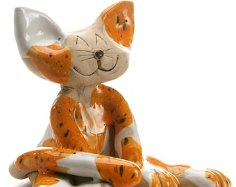 Lazy Ginger Cat Quirky Ceramic Gift for Cat Lovers Hand Sculptured by Anka Christof