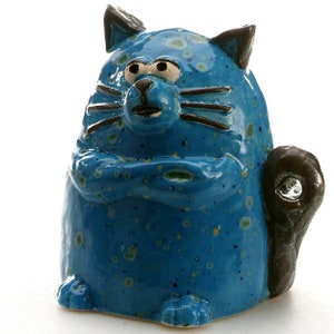 Bright Blue Ceramic Grumpy Cat Gift for Cat Lovers Quirky Ceramic Cat Figurine