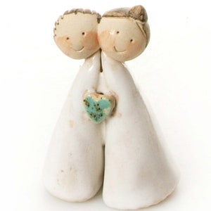Matrimonio coppia appena sposato o regalo di fidanzamento con un turchese cuore mano fatta matrimonio eccentrico con carta commemorativa