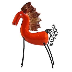 Handmade Contemporary Ceramic Orange Horse Statue
