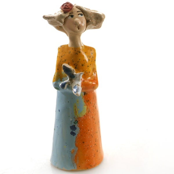 Quirky Little Lady with a Dove Cute and Quirky Ceramic Figurine