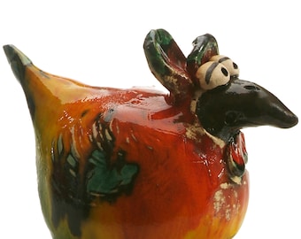Hand Made Ceramic Chicken Statue in Red and Orange Cute Gift or a Home Decor