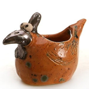 Ceramic Handmade Quirky Chicken Plant Pot Cover for Succulents  or Desk Tidy in Gorgeous Ginger Glaze
