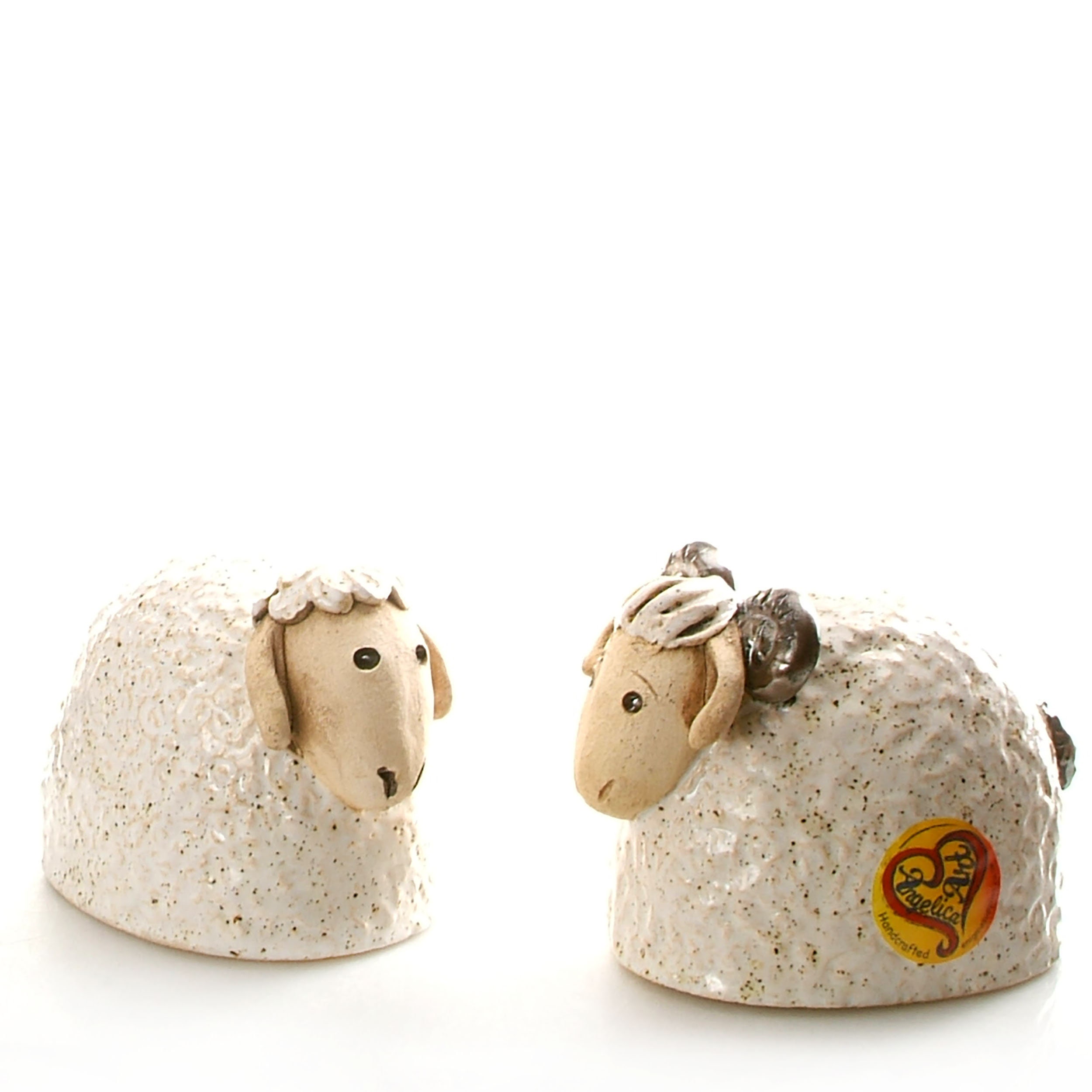 Mr & Mrs White Sheep with Ram Couple of Adorable Ceramic Sheep