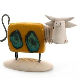 Yellow Mustard Coloured Contemporary Ceramic Cow Statue