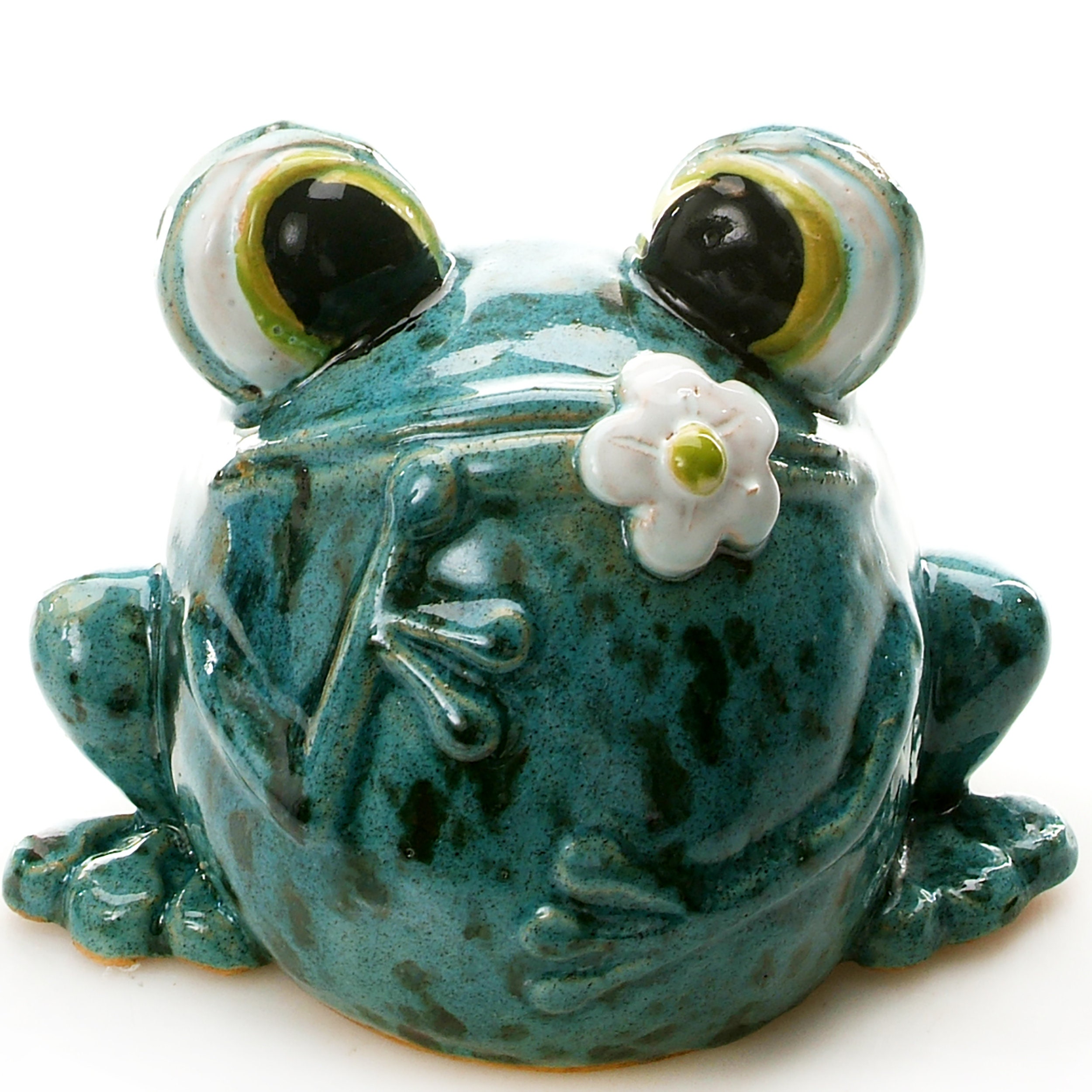 Googly Eyes Green Ceramic Frog Statue With White Daisy Quirky Etsy UK