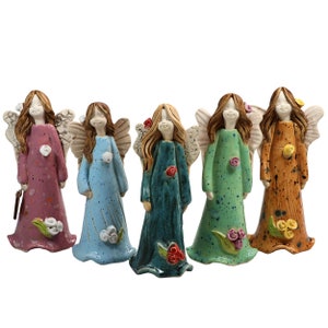 Handmade Ceramic Angel with Flowers Dress Figurine | Various Colours