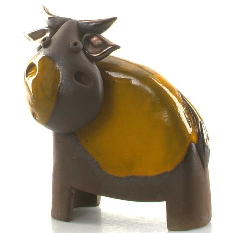Mustard Coloured Contemporary Ceramic Cow