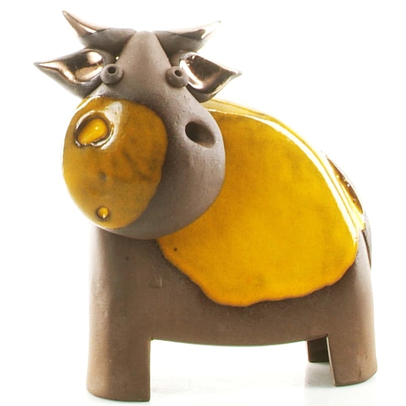 Mustard Coloured Contemporary Ceramic Cow