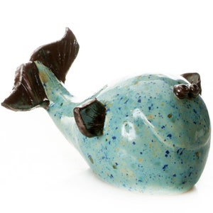 Turquoise Whale Ceramic Ornament Contemporary Style Cool Turquoise Whale with a Smile