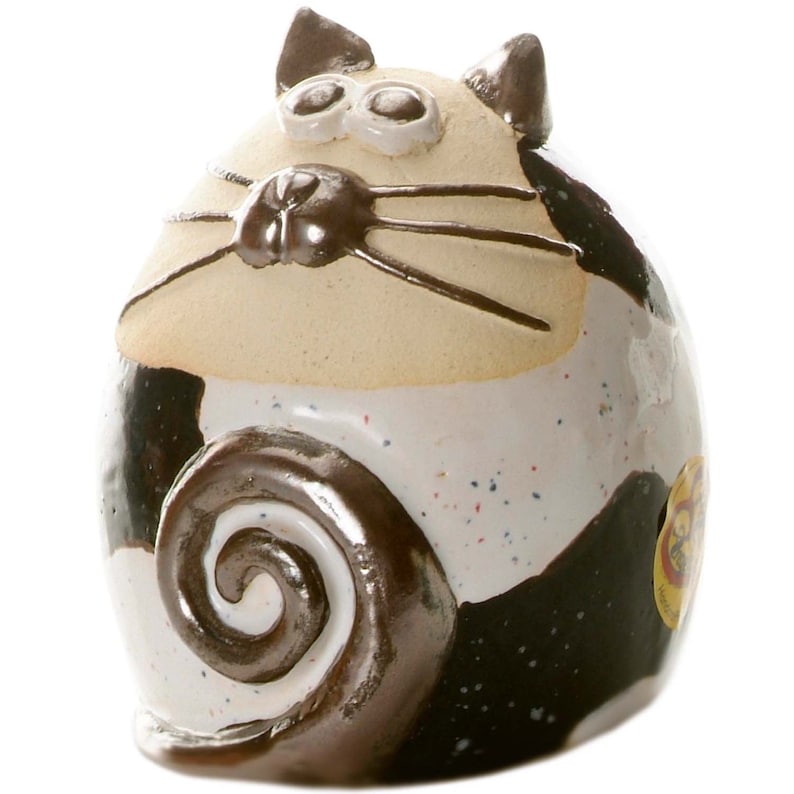Funky Tabby Cat in Black and White Ceramic Hand Made Ornament for Cat Lovers