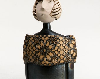 Elegante busto de dama negra con figura de cerámica Pashmina en estilo moderno