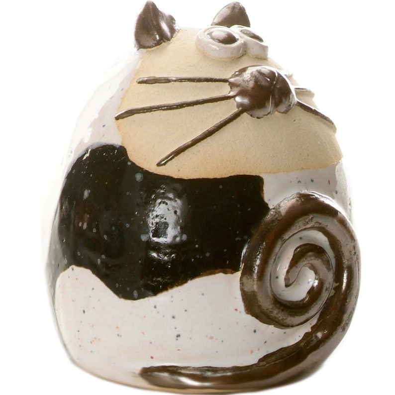 Funky Tabby Cat in Black and White Ceramic Hand Made Ornament for Cat Lovers