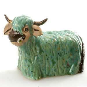 Turquoise Mint Keramische Highland Cow Eigenzinnige Gift Handgemaakt Funky Ornament