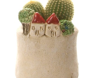 Quirky Ceramic Succulent Plant Pot Cover or Desk Tidy Miniature Village