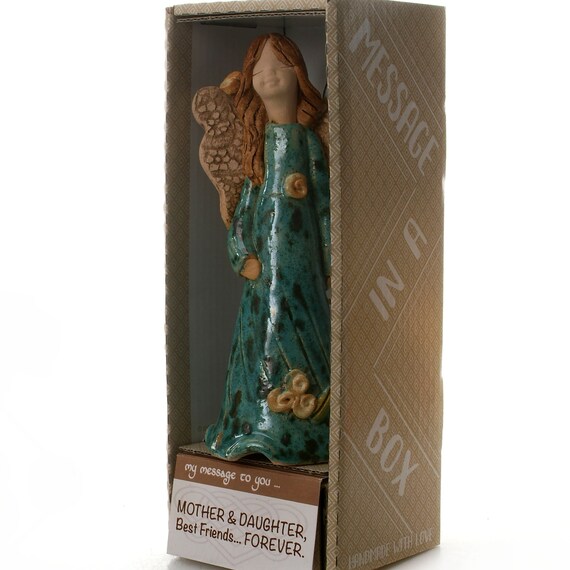 手作り陶器の天使のオーナメント：母と娘へのギフトボックス入り