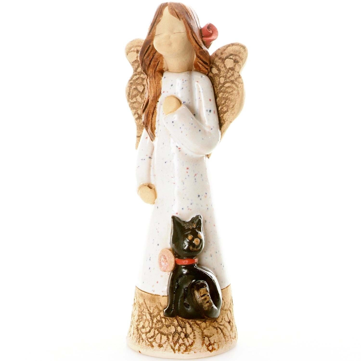 Angel with Black Good Luck Cat Hand Made Quirky Ceramic Gift for Cat Lovers
